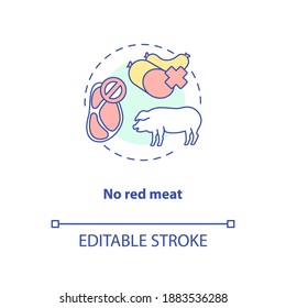 No Red Meat Concept Icon. Different Types Of Meat. Healthy Meal Preparation. Sustainable Diet Idea Thin Line Illustration. Vector Isolated Outline RGB Color Drawing. Editable Stroke