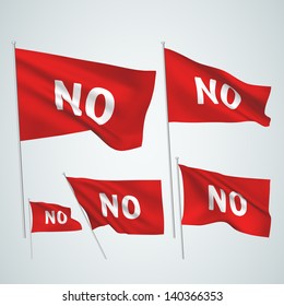 No - Red Vector Flags. A Set Of Wavy 3D Flags Created Using Gradient Meshes. EPS 8 Vector