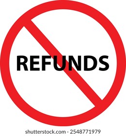 No refunds. No moneys refunds sign. No cashback logo. Forbidden symbol no refunds. flat style.