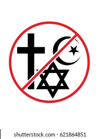 No religion allowed black red and white vector sign