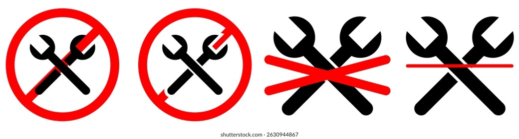 No repair sign vector for restriction symbols, mechanical alerts, and industrial warnings. Ideal for user interface caution icons, machine safety graphics, or tool-related prohibition.