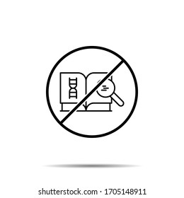 Sin investigación, icono del libro. Línea delgada simple, contorno vector de prohibición de biología, prohibición, embargo, interdicción, iconos de prohibición para ui y ux, sitio web o aplicación móvil