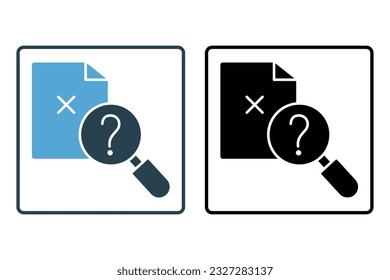 no result data icon. not found, magnifying glass with document. icon related to Find, Search. Solid icon style design. Simple vector design editable
