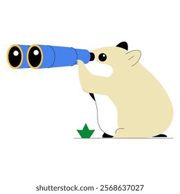 No Results Found With Hamster Holding Binoculars In Flat Vector Illustration Symbolizing Search And Empty State UI Concept, Isolated On White Background.