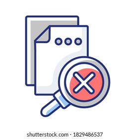No results found RGB color icon. Internet browsing problem, warning message. User request, page not found, 404 error notification. Isolated vector illustration