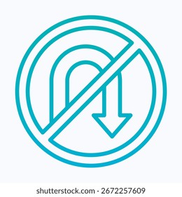No Return Sign, No U-turn Allowed Sign Vector Icon, Isolated Vector Lineal Gradient Style Icon,