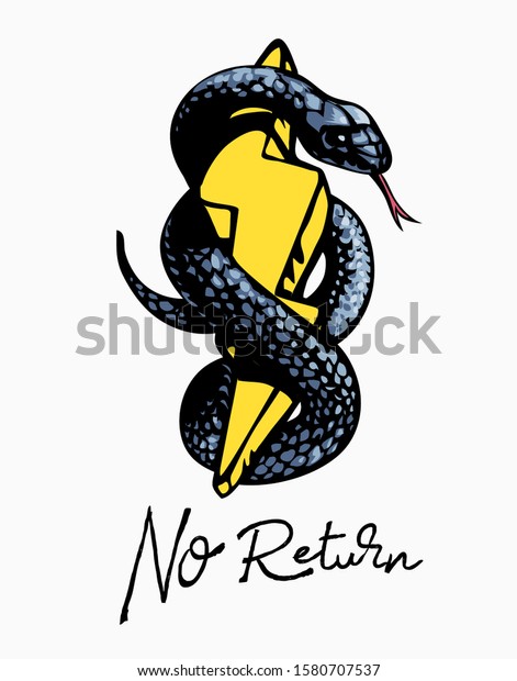 黄色い雷のイラストに蛇が巻き付くスローガンは返さない のベクター画像素材 ロイヤリティフリー
