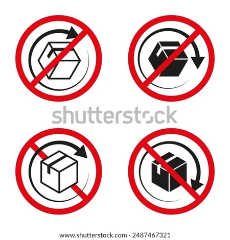 No return symbols. Red and black icons. Package warning signs. Vector illustration.