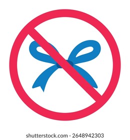 No ribbon bow sign, forbidden gift ribbon bow sign, no decorative bow icon, no gift bow accessory sign
