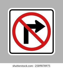 No Right Turn Regulatory Traffic Sign. Vector