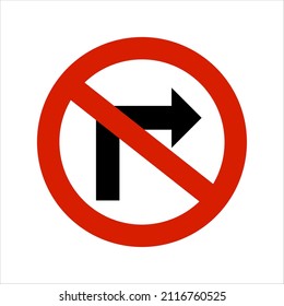 No right turn road sign Vector illustration on white background. 
