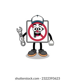 no right turn road sign illustration cartoon as a mechanic , character design