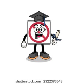 no right turn road sign mascot with graduation pose , character design
