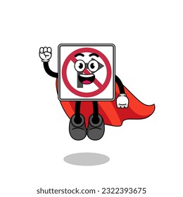 no right turn road sign cartoon with flying superhero , character design