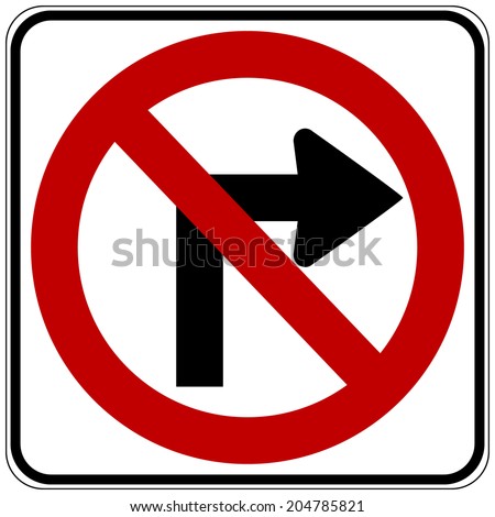 No right turn road sign on white background. Vector illustration.