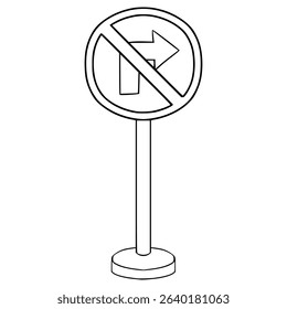 no right turn sign illustration hand drawn outline vector