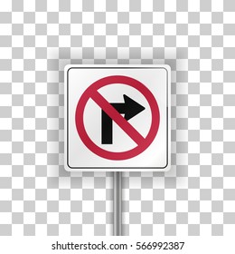 No Right Turn Sign. Vector illustration of road sign on transparent background.