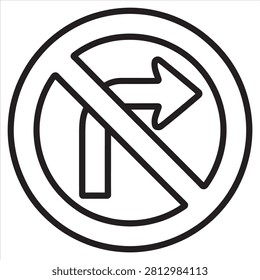 No right turn symbol on a sloped roadway