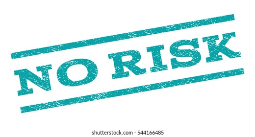 No Risk watermark stamp. Text tag between parallel lines with grunge design style. Rubber seal stamp with dust texture. Vector cyan color ink imprint on a white background.