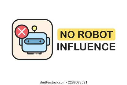 No robot influence icon on white background. Ai free label. Made by human product stamp or badge.