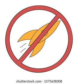 No rocket allowed icon. Acceleration not allowed. Vector illustration for web, graphic design, ui, application logo. Isolated on white background.