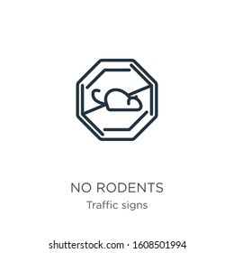 No rodents icon. Thin linear no rodents outline icon isolated on white background from traffic signs collection. Line vector sign, symbol for web and mobile