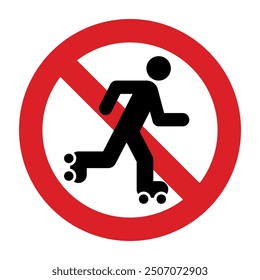 No roller skate sign. No Allowed Skating Sign. Prohibited Roll Zone. Forbidden Roller Skate Pictogram. Ban Rollerskate isolated on white background