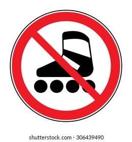 No roller skates icon. Symbol prohibited activities. Red sign on white background. Vector illustration