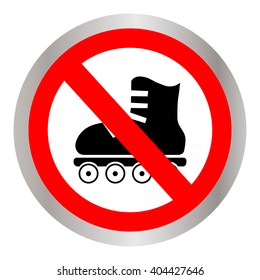 No roller skates icon. Symbol prohibited activities. Red sign on white background. Vector illustration