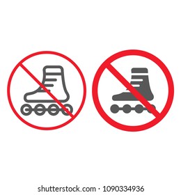 No Roller skates line and glyph icon, prohibition and forbidden, no skating sign vector graphics, a linear pattern on a white background, eps 10.