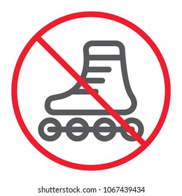 No Roller skates line icon, prohibition and forbidden, no skating sign vector graphics, a linear pattern on a white background, eps 10.