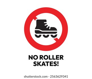 No Roller Skates Sign with Clear Prohibition Symbol, Essential for Public Safety and Compliance, High-Quality Vector Stock Image