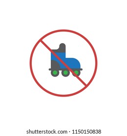 No Roller skates sign flat icon, vector sign, colorful pictogram isolated on white. Prohibition sign symbol, logo illustration. Flat style design