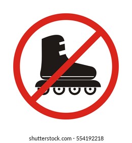 No Roller skates sign icon. Rollerblades symbol. Red prohibition sign. Stop symbol. Vector