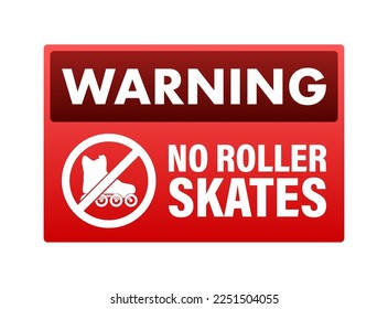 No roller skates sign, label. Warning icon. Vector stock illustration