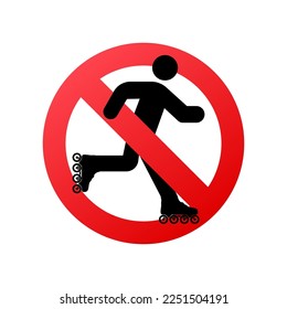 No roller skates sign, label. Warning icon. Vector stock illustration