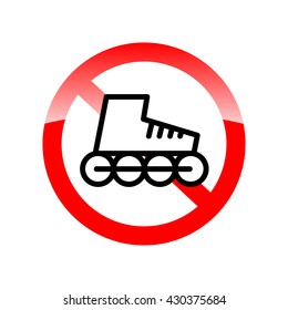 No roller skates sign. Symbol prohibited activities. Red circle not allow sport skating sign isolated on white background. Forbid racing. Warning label