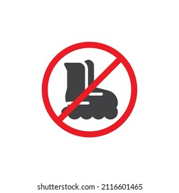 No roller skates vector icon. filled flat sign for mobile concept and web design. Roller skates prohibiting sign glyph icon. Symbol, logo illustration. Vector graphics