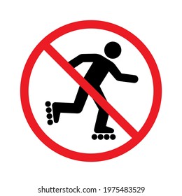 No roller skating prohibition sign, Forbidden symbol sticker for area places, Banned activities, Isolated on white background, Flat design vector illustration