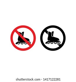No roller skating prohibition vector sign. Roller skates forbidden circle symbol set.