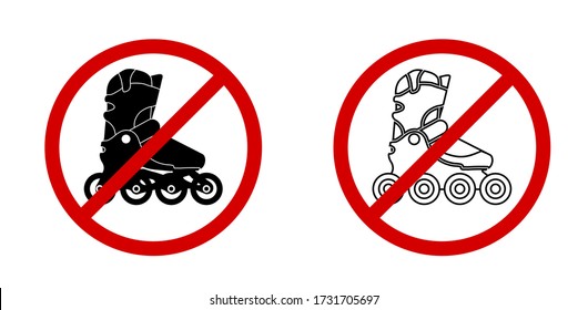 No hay señal vectorial de prohibición de patinaje sobre ruedas en el círculo rojo. Vector de fondo blanco