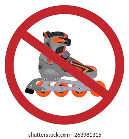 No rollerblades sign, roller skates sign icon, rollerblades symbol, red prohibition sign, stop symbol 