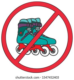 No rollers allowed. Rollers prohibition. Sign prohibiting rollers. No baggage allowed. Vector isolated on white background. 