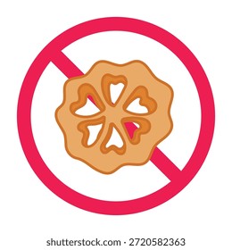 No hay signo de galleta de roseta, signo de pastel de roseta prohibido, no coma el signo de galletas de rosa, icono prohibido de galleta kembang goyang, Ilustración vectorial