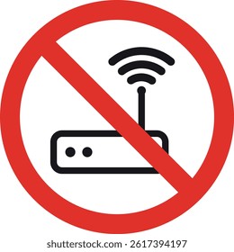 No router sign . No wireless internet provider sign . No wifi router icon . Vector illustration