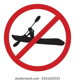 No rowing boats. Water Safety Signs isolated on white background. warning symbol vector icon. No Kayaking Sign.
