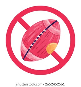 No Rugby Ball Sign, Forbidden American Football Sign, Isolated Vector Art

