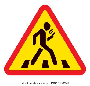 No run across town walkway. Ban smart tablet badge on white background. Social busy concept Wifi sms gps signage. Black draw man figure logo emblem in modern silhouette graphic style on space for text