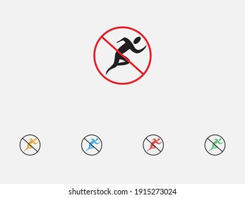 Kein Laufzeichen, Vektorgrafik. Führen Sie kein Vorsichtssymbol aus. Vektorgrafik. Set von bunten Design-Symbolen
