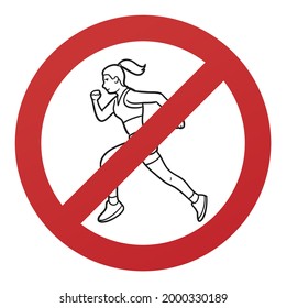 No Runner Symbol Isolated on White Background. Footing Vector Illustration Prohibition Stop Sign.